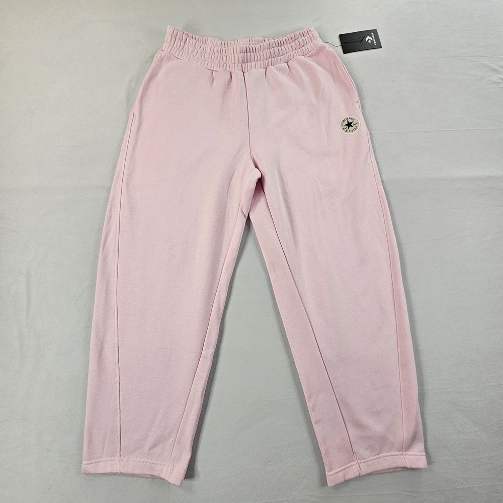Converse M Pink Straight Leg Sweatpants Elastic Waist Logo Patch NWT $70